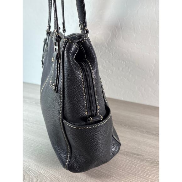 Vintage Fossil 75082 Black Pebbled Leather Handbag Silver Hardware Key - Picture 4 of 8